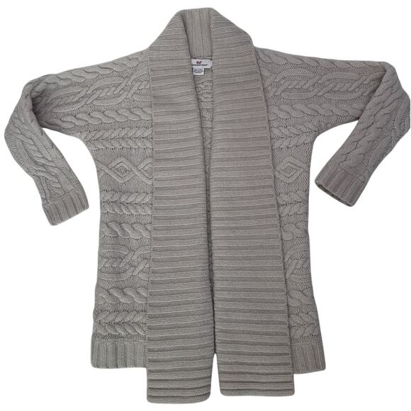 Vineyard Vines Lambswool Cable Knit Shawl Collar Cardigan Sweater open front S - Picture 1 of 14
